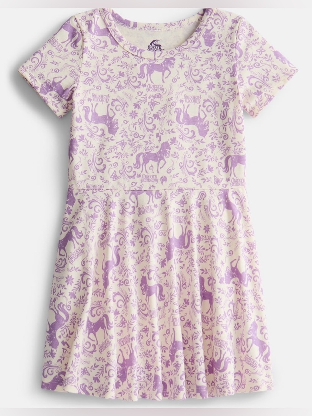 NWT Unicorn Academy Girls M 8 Purple Unicorn Print Skater Dress